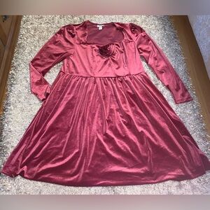 Ava & Viv Burgundy Velvet Dress with Pockets and Flower Appliqué size 1X NWOT